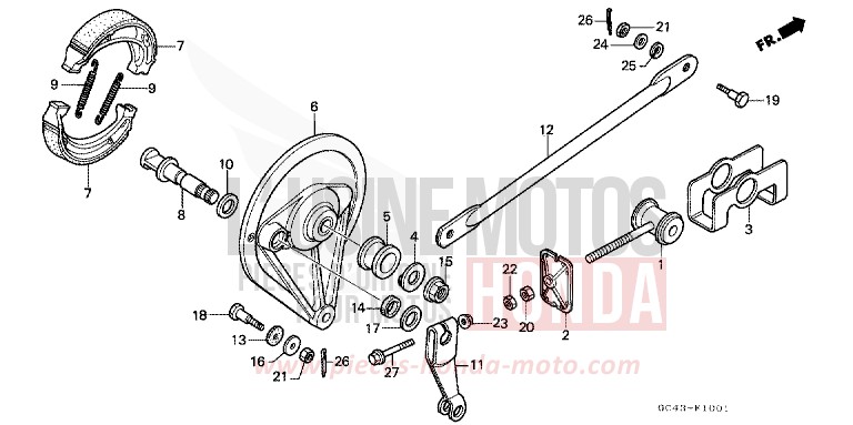 BREMSPLATTE, HINTEN (R2F/R2G) von CR80R "große Räder" FLASH RED (R119) von 1986